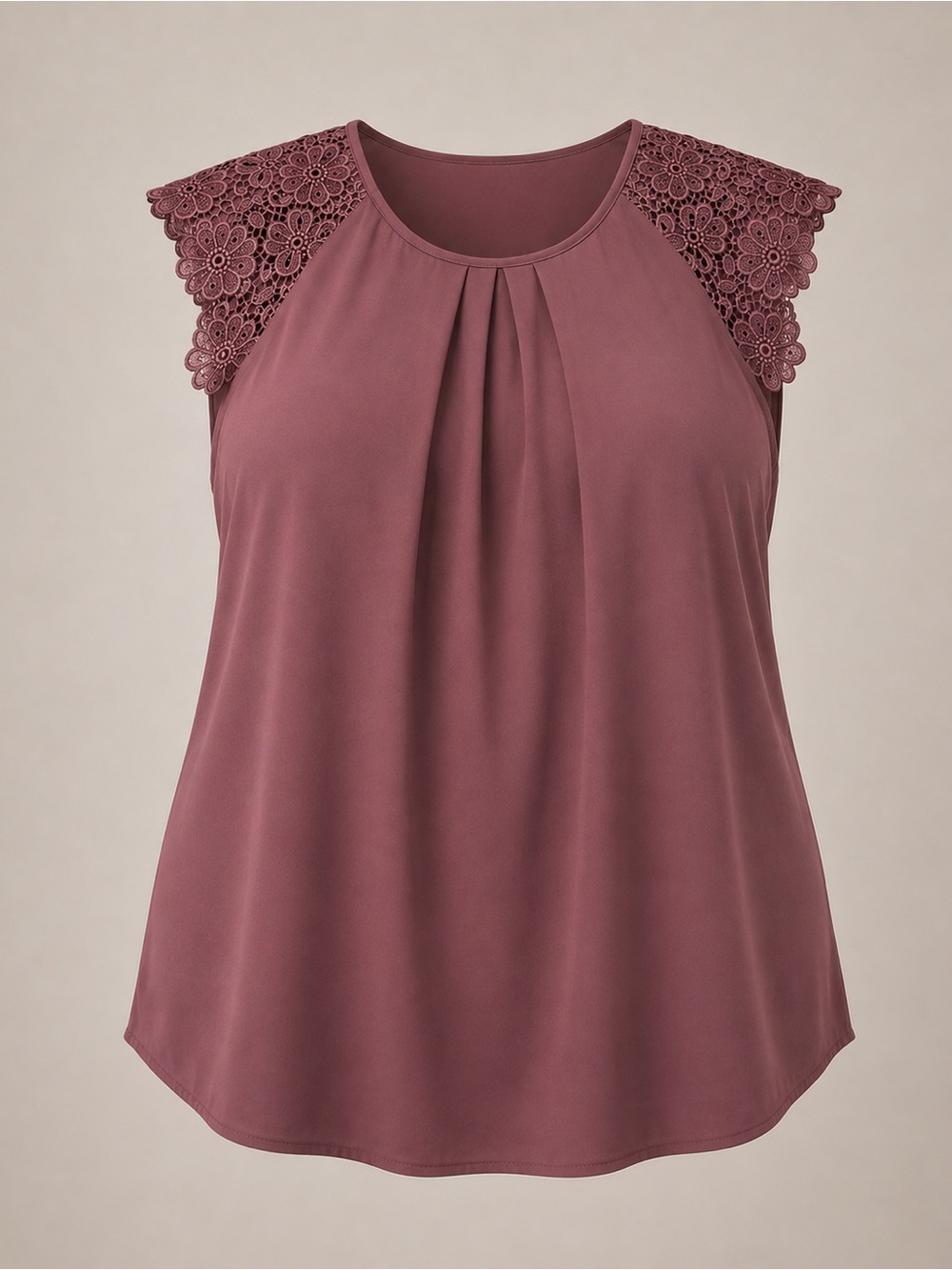 Philosophy Woman 2X Mauve Lace Shoulder Blouse Pleated Flowy Plus Size Top